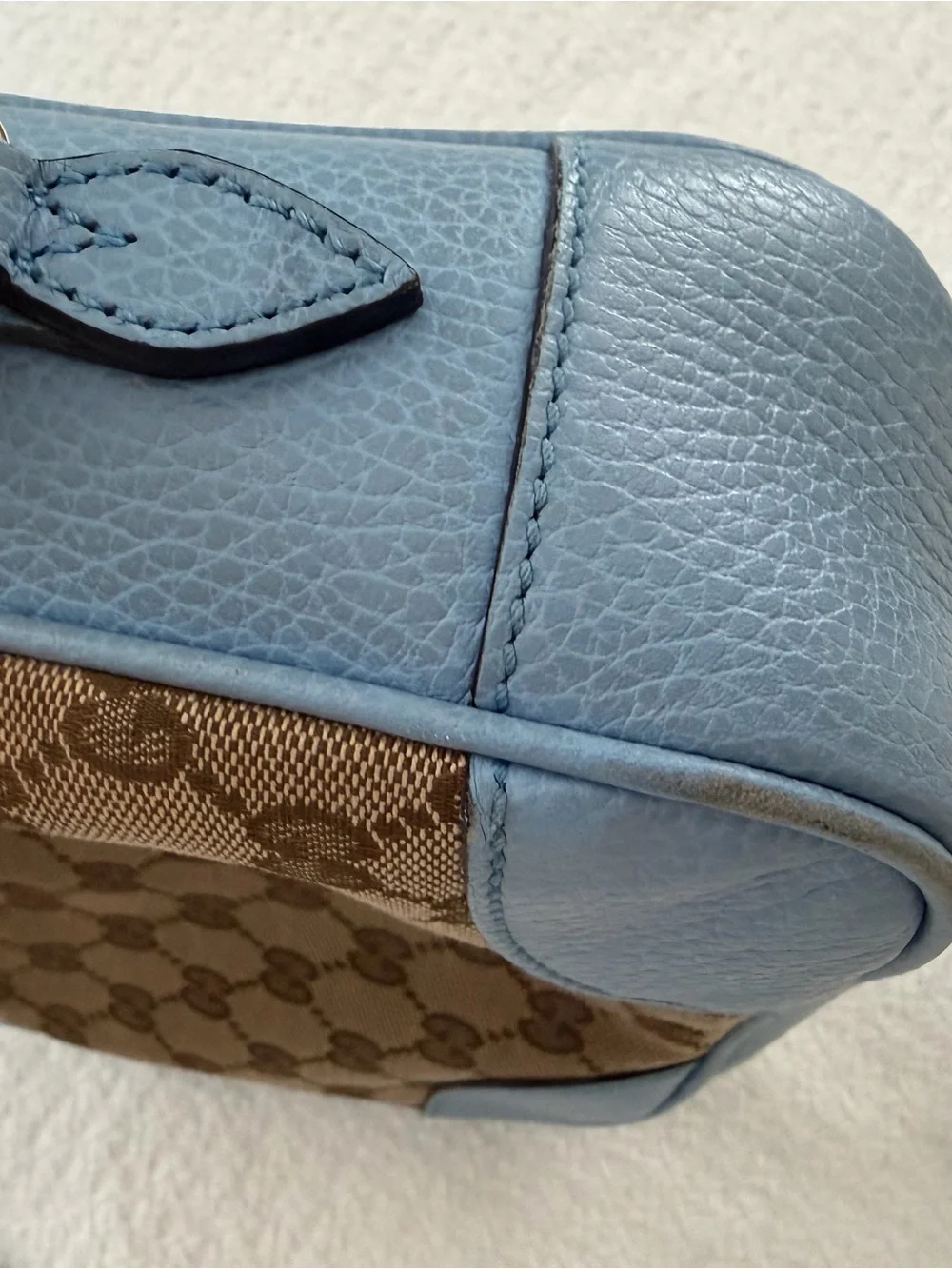 Gucci Brown GG Canvas and Light Blue Leather Crossbody Bag